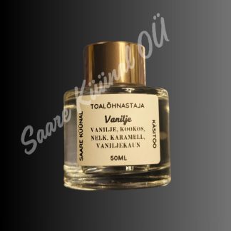 Vanilje toalõhnastaja pehme, magusa ja kreemise vanilje aroomiga elegantses klaaspudelis.