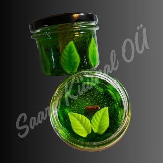Summer Mojito käsitööna valmistatud geelküünal värske laimi ja piparmündi inspireeritud aroomiga läbipaistvas klaasanumas.