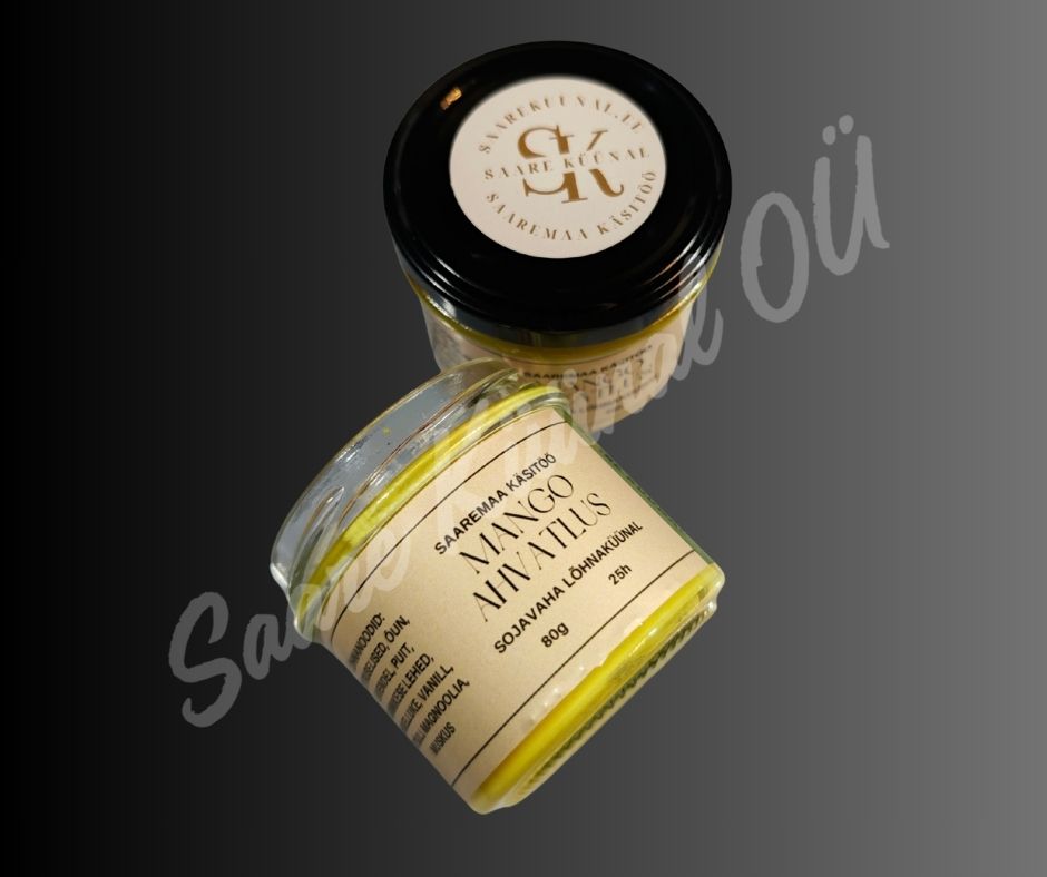 Mango Ahvatlus 80g käsitööna valmistatud lõhnaküünal troopilise mango aroomiga elegantses klaasanumas.