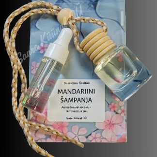 Mandariini Šampanja autolõhnastaja ja täitevedeliku komplekt mandariini ning šampanja inspireeritud luksusliku aroomiga.